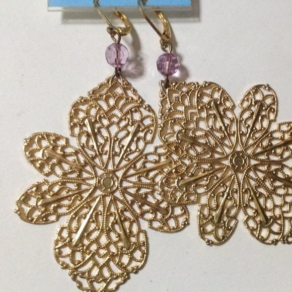 Vintage Bijoux Luck Filigree Dangle Pierced Earrings - Picture 3 of 4
